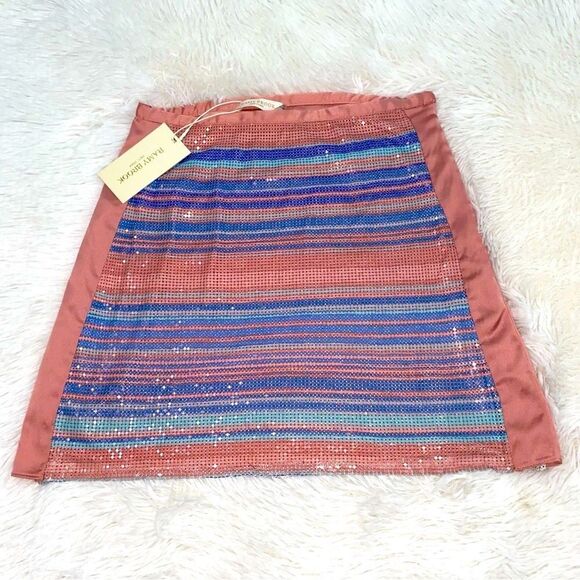 RAMY BROOK Skirt Kate exclusive Chainmail Metallic Satin Mini Pink Blue Size XS - Picture 6 of 12